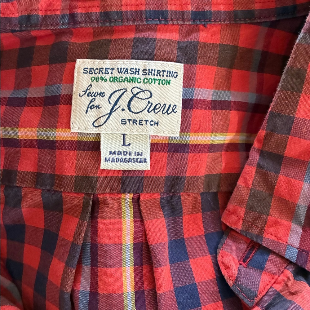 J. Crew Red and Navy Plaid Button-Up Shirt with Yellow Accent
